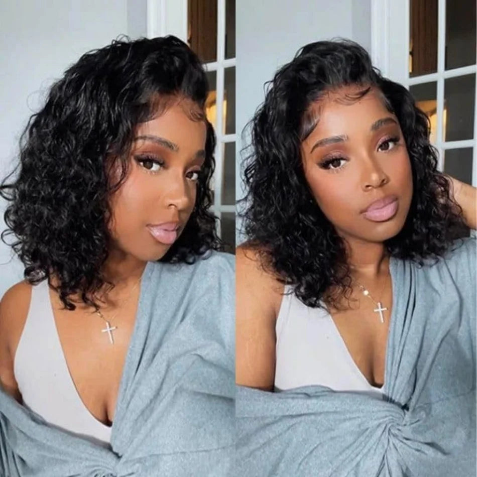 Bob Wig Human Hair Short Curly Deep Wave 13X6 Hd Lace Front Human Hair Wig 13X4 Transparent Lace Frontal Wigs For Women 16 Inch