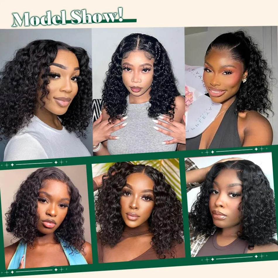 Bob Wig Human Hair Short Curly Deep Wave 13X6 Hd Lace Front Human Hair Wig 13X4 Transparent Lace Frontal Wigs For Women 16 Inch