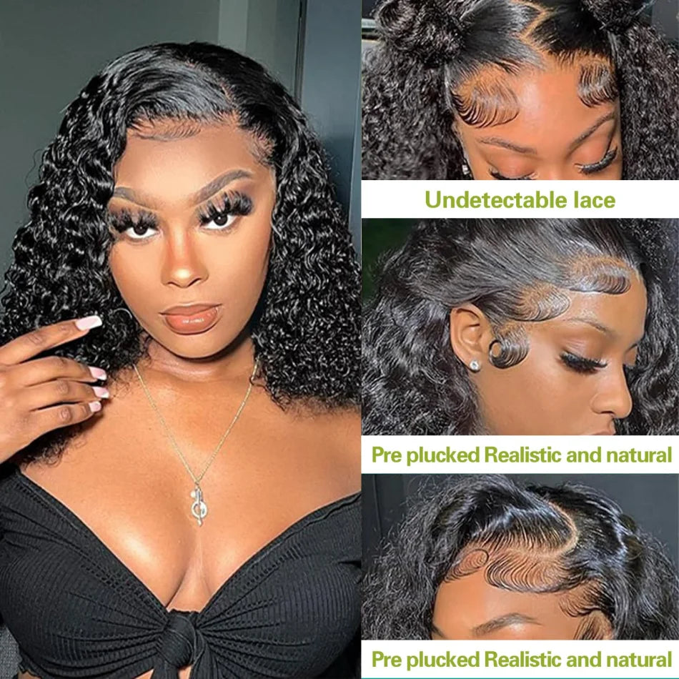 Bob Wig Human Hair Short Curly Deep Wave 13X6 Hd Lace Front Human Hair Wig 13X4 Transparent Lace Frontal Wigs For Women 16 Inch